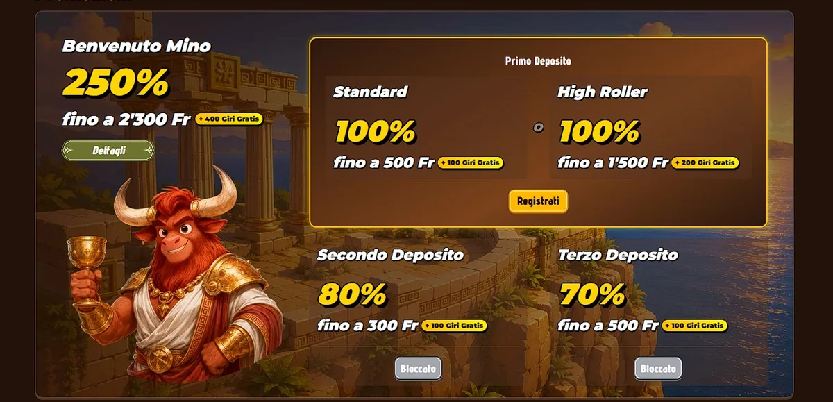 Slot e giochi live del catalogo di Mino Casino con promozioni per l'Italia